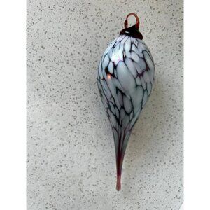 Opalescent Hand Blown Glass Christmas Tree Ornament Blue White